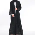Muslim Women Garment Hollow-out Cotton Lace Black Nida Women Robe Dubai Style Robe Muslim Women Ladies Abaya