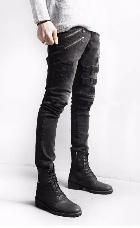 black scratch jeans