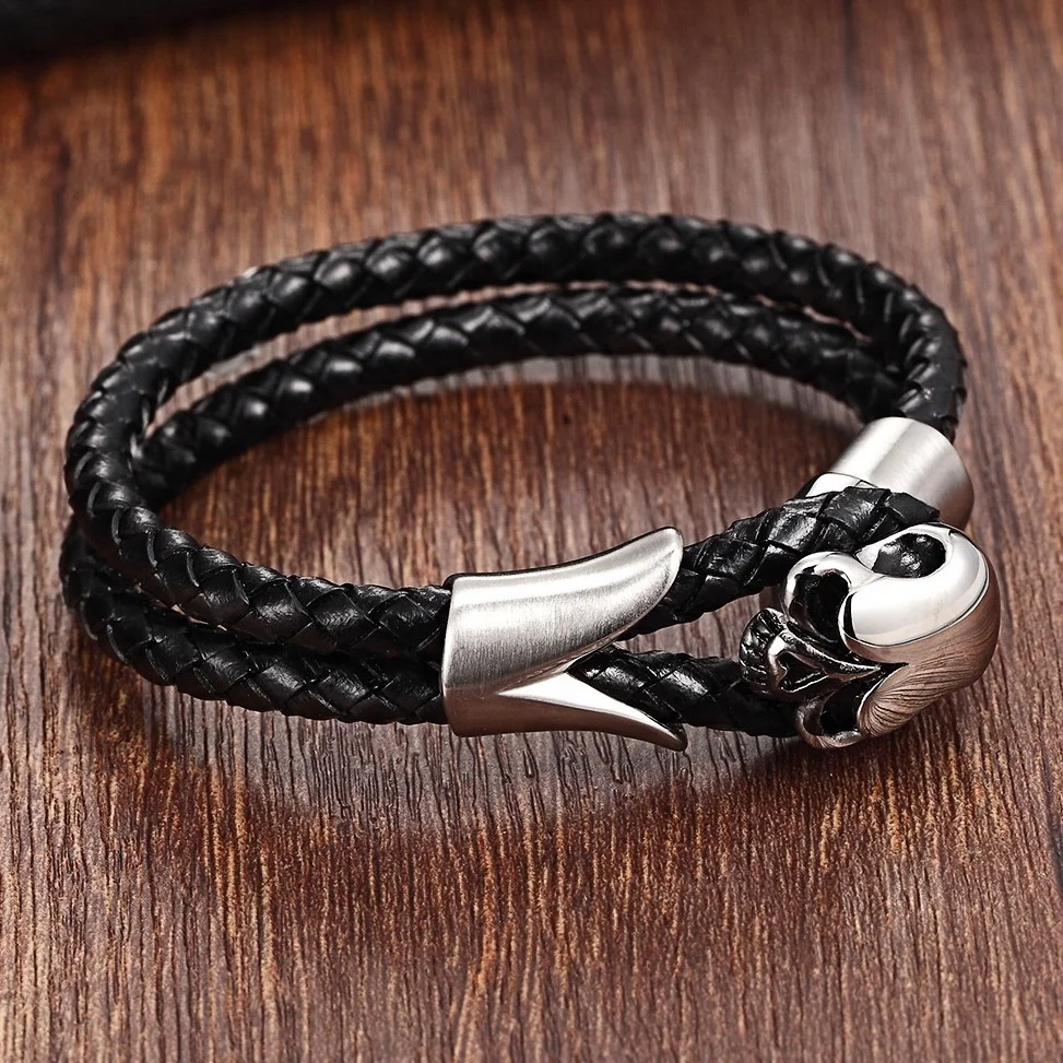 Professional Making Supplies Stainless Steel Skull Make Men Leather Bracelets Charm Double-layer Handmade Genuine Bracelets, Black
Professional Making Supplies Stainless Steel Skull Make Men Leather Bracelets Charm Double-layer Handmade Genuine Bracelets, Black
