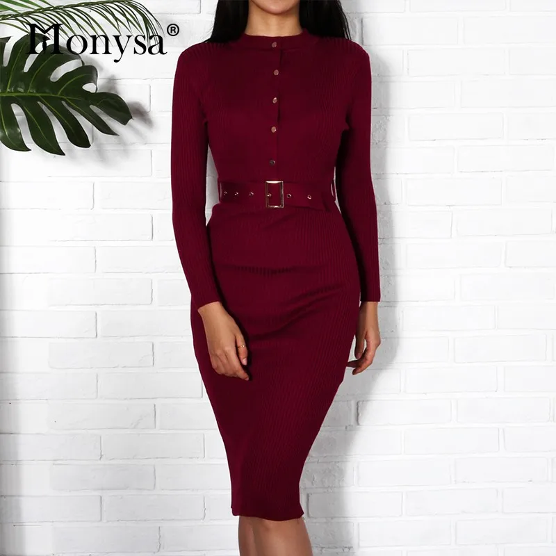 Women Midi Sweater Dress Autumn Winter 2019 New Fashion Button Long Sleeve Pencil Dress Knitted Women Bodycon Dress Black Red
Women Midi Sweater Dress Autumn Winter 2019 New Fashion Button Long Sleeve Pencil Dress Knitted Women Bodycon Dress Black Red