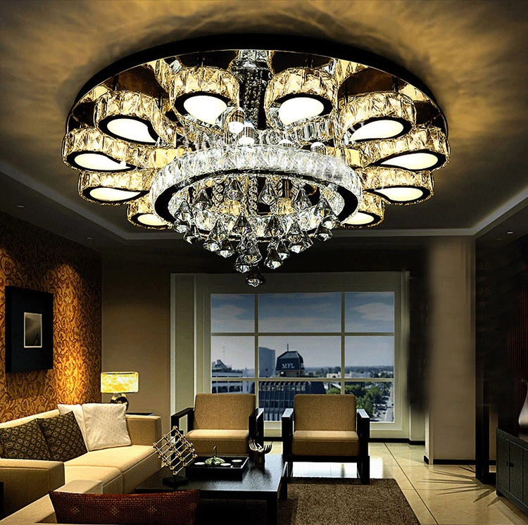 XingJun LED Metal plate ceiling light chandelier Stainless Steel crystal ceiling lamp