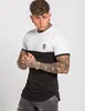 96% Cotton 4% Elastane Mens Gym Fitted Extend Long T-Shirt Short Sleeve Curved Hem Long Tee Tapered 2 Tone Panelled T Shirt