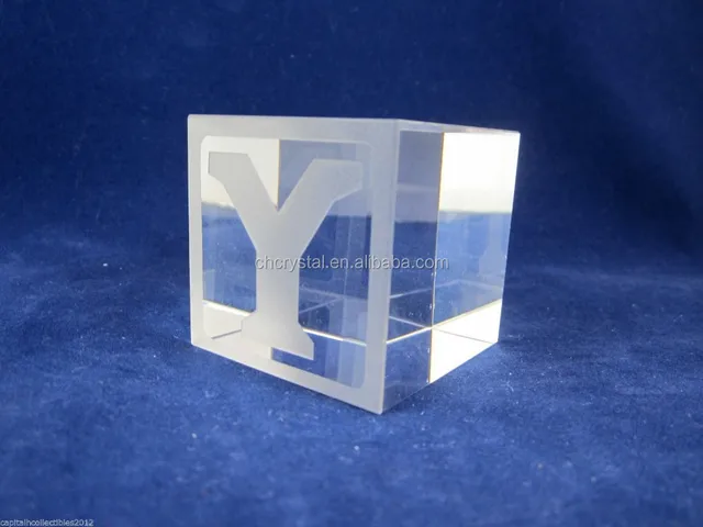 clear crystal glass cube square paperweight figurine monogram