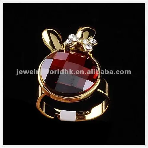 Wholesale Authentic Austria red crystal 18k gold plated honey rabbit head with bow fashion ring jewellry