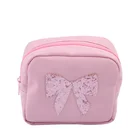 Promotional pu leather cosmetic pouch pink sequin makeup kit pouch