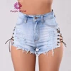 New product high waist ripped lace up sexy women's shorts jeans