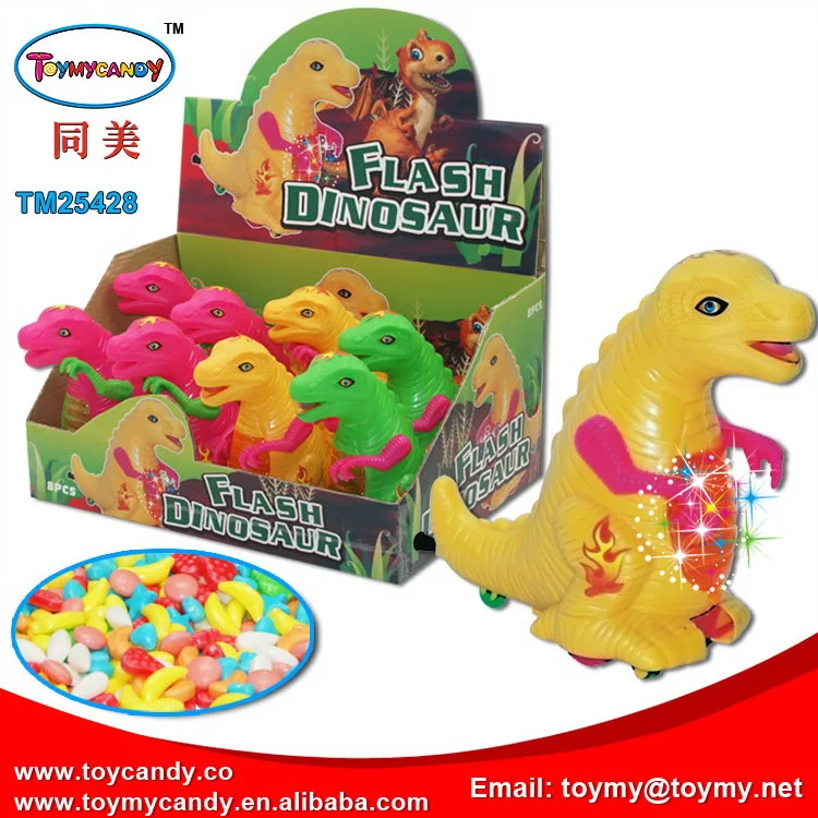 2018 new products cheap toy funny lighting plastic dinosaur toys with fruit dextose candy or jellybean