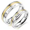 18K Gold plated titanium steel shining diamond wedding love couple ring