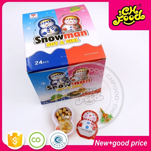 cute snowman shape sweet chocolate biscuit with toy