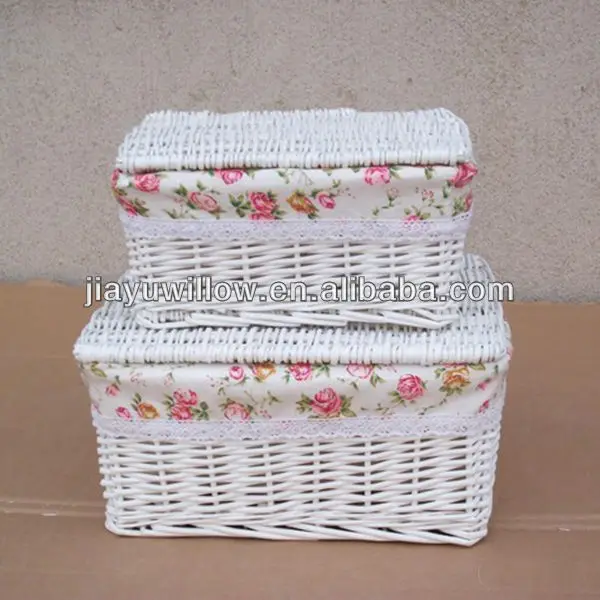 white and grey willow wicker basket with white a thick rope