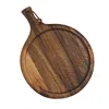 China Wholesale Professional Kitchen Accessories Handle Round Pizza Chopping Board Acacia Wooden Pizza Plate
