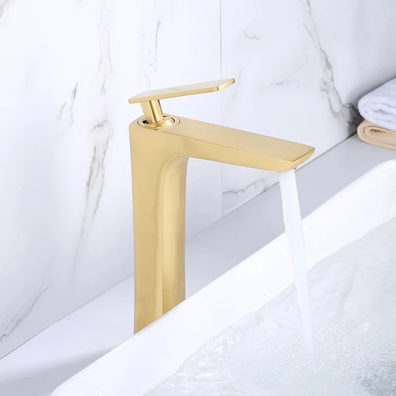 Single Lever Basin Mixer Brushed Gold Hot And Cold Water Bathroom Faucet Basin