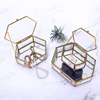 glass and brass rose gold hexagon transparent glass jewelry box terrarium vase polygonal copper decorative geometric trinket box