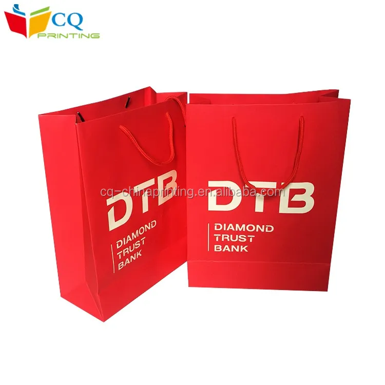 custom luxury recycled red paper shopping bag with logo printing