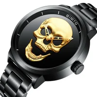 

GIMTO Creative Watches 3D Skull Dial Classic Black Stainless Steel Mens Quartz Clock Men Luxury Brand Gimto Watch relojes hombre