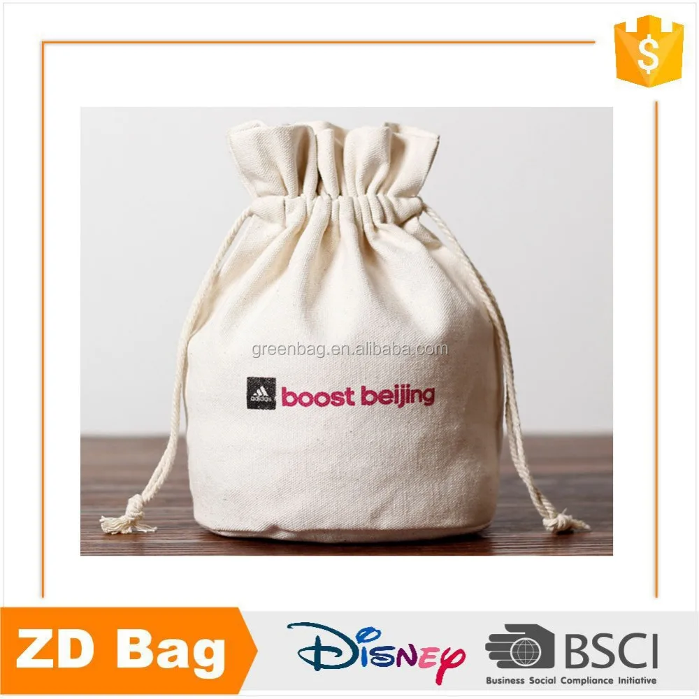 nature color round cotton canvas small pouch drawstring bag