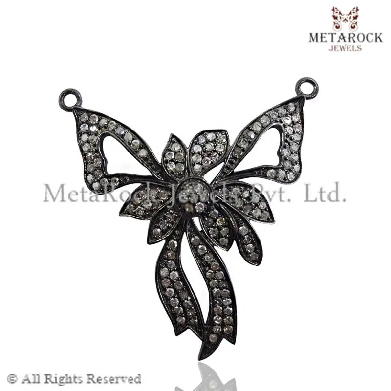 New Design Pave Diamond Flower Pendant & Charms 92.5 Sterling Silver Pendant Supplier Handmade Pendant Jewelry