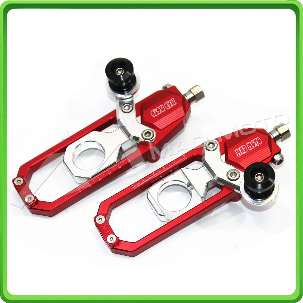 Motorcycle Chain Tensioner Adjuster with paddock bobbins kit for Suzuki GSXR600 GSX-R750 2006 2007 2008 2009 2010 Red&Silver (5)