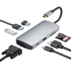 Raycue 8 in 1 USB Type C Hub with HD-MI VGA USB 3.0 SD/TF Card Reader for MacBook Pro