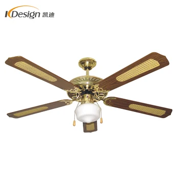 Hot Sale Royal Gold Hall Fan Ceiling Light 5 Fancy Blade Ac Motor