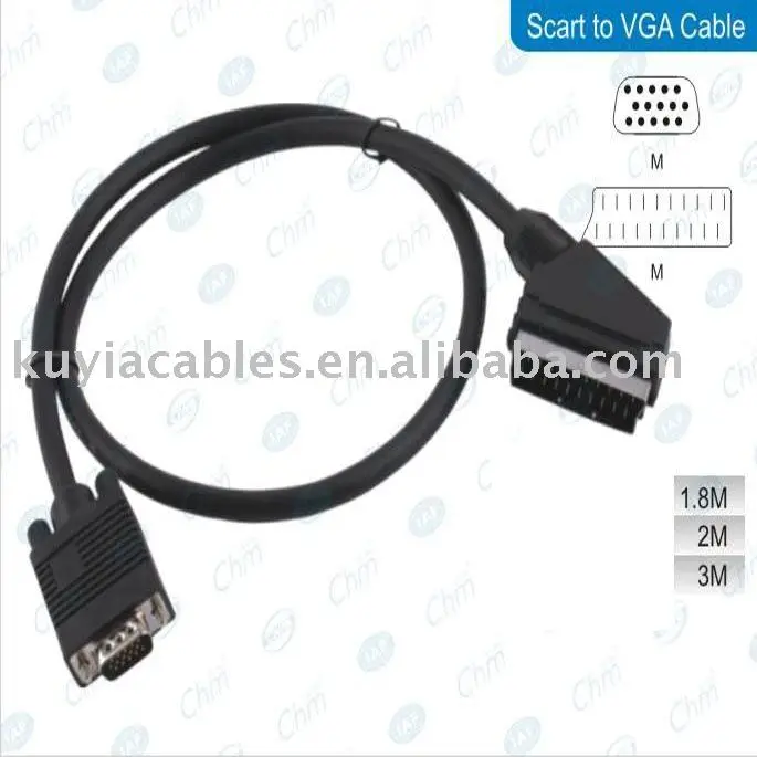 1.8 m SCART al convertidor del cable VGA 15 pin HD enchufe LCD