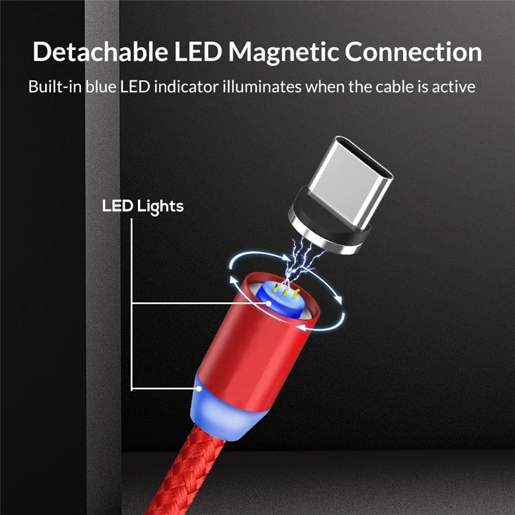 3.0A 3 in 1 Magnetic USB Cable Fast Charge Sync Data Magnet Braided Type C Charging Cable With Led Indicator Micro USB Cable - ANKUX.COM