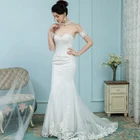 Simple White Strapless Lace Boho Trumpet Wedding Dress gown