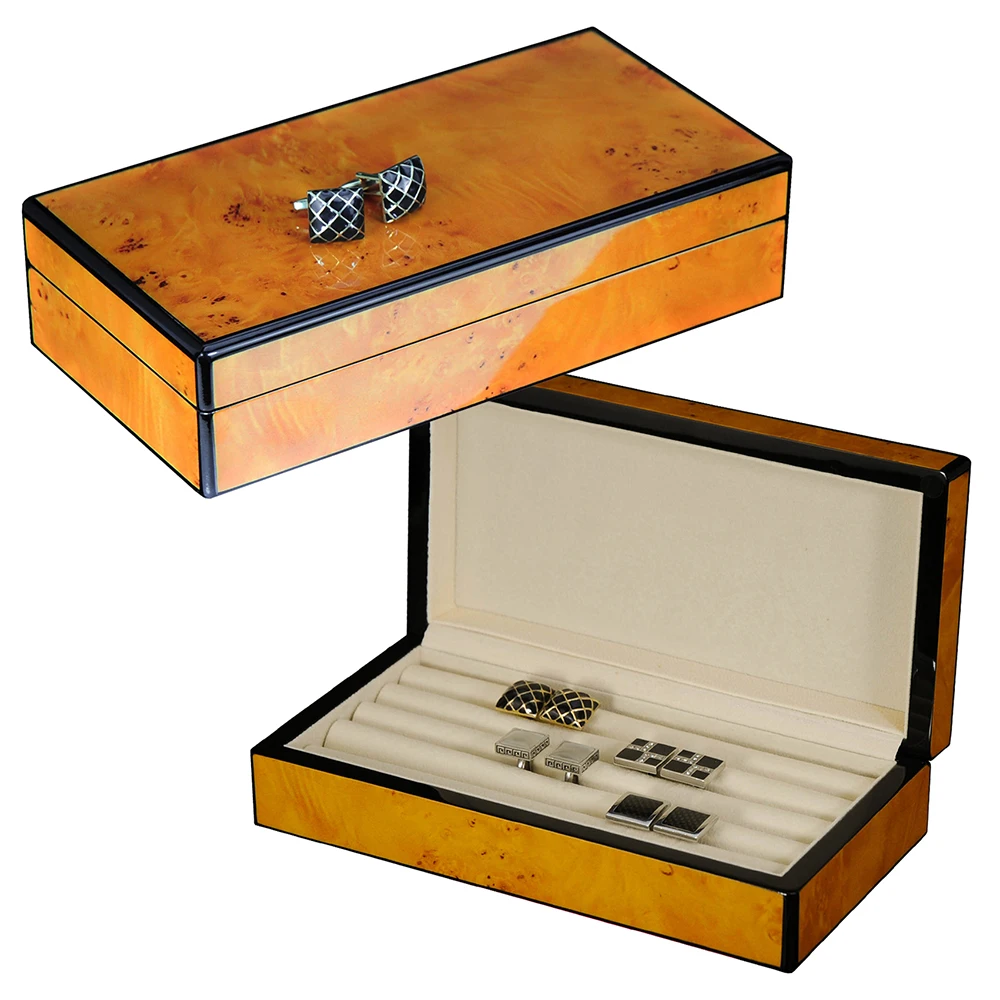 luxury mdf wood tie clip cufflinks packaging box