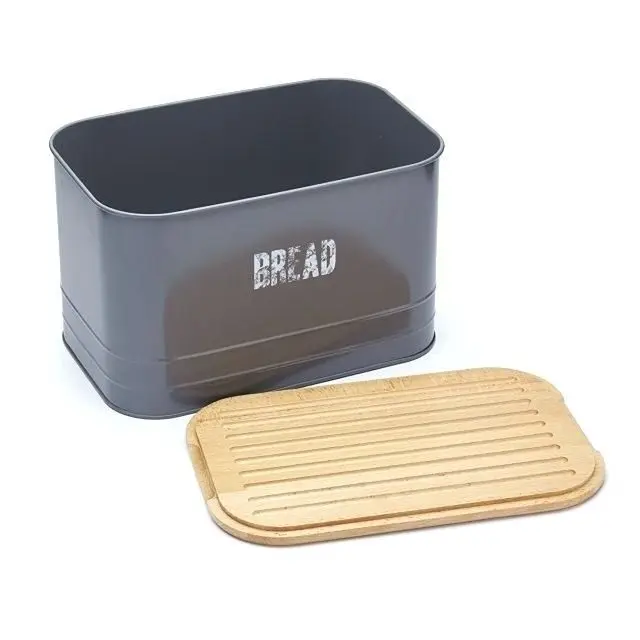 صندوق خبز معدني مع غطاء من البامبو