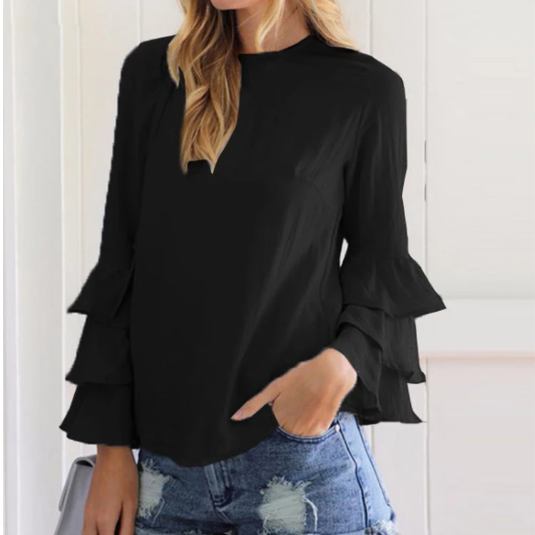 Wholesale Monogram Ruffle Sleeve Chiffon Shirts, As pic 
Wholesale Monogram Ruffle Sleeve Chiffon Shirts, As pic