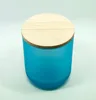 Blue Frosted Glass Beach Tea Light Candle Holders with light wood lid