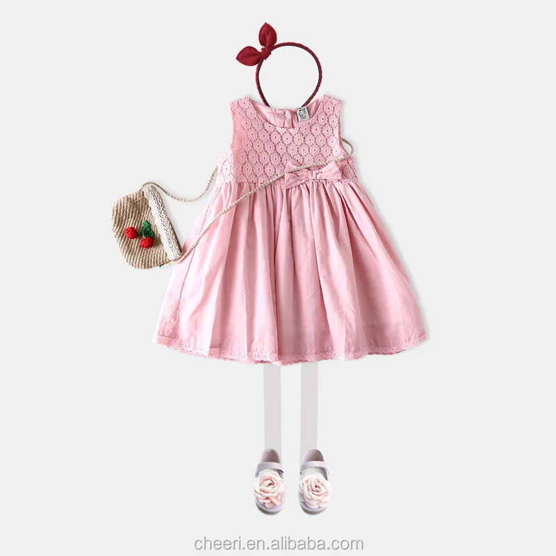 handmade simple soft high quality pink baby dress spring summer baby cotton frocks