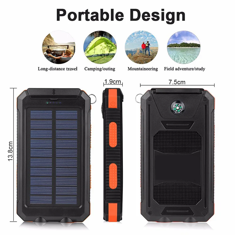 Strong waterproof solar mobile power 20000mah compass mobile phone solar power bank - ANKUX.COM