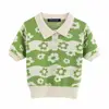 Polo collar short sleeve green color ladies knitted polo t shirt