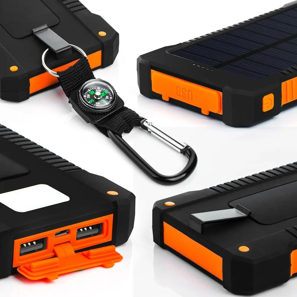 Waterproof 10000mAh Portable Compass Solar Charger Dual USB Battery Power Bank For iPhone for Samsung Smartphone - ANKUX.COM