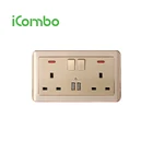 UK Twin 13A 3 Pin Switched Outlet with Neon And 2 USB Power Socket For Home