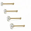 Clear Square CZ High Polished Gold Stud Nose Pin Jewelry