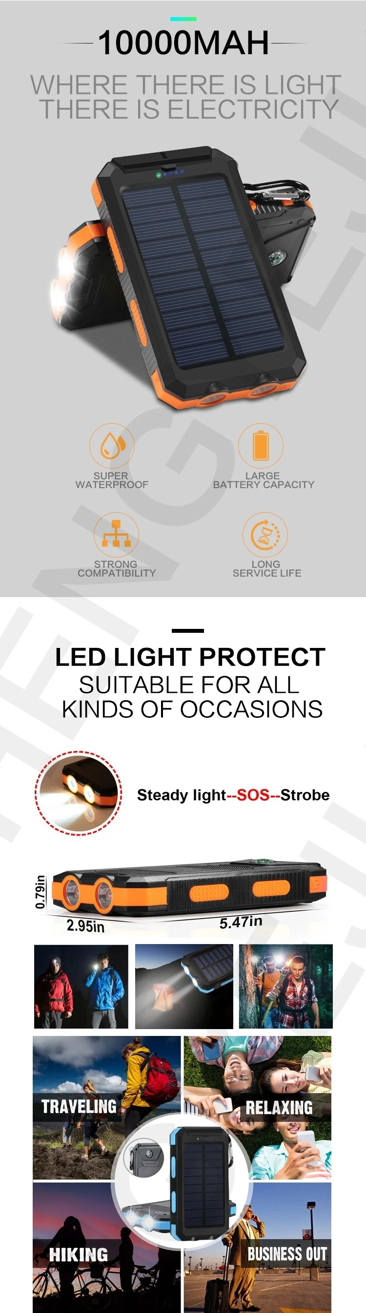 Solar Charger with Urgent Power Bank Compact Durable Waterproof Charges Cell Phone Power Bank While Outdoor Traveling - ANKUX.COM