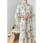 Printed Two-piece Silk dresses women lady elegant