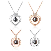 

925 Sterling Silver Rose Gold&Silver 100 languages I love you Projection Pendant Necklace Romantic Love Memory Wedding Necklace