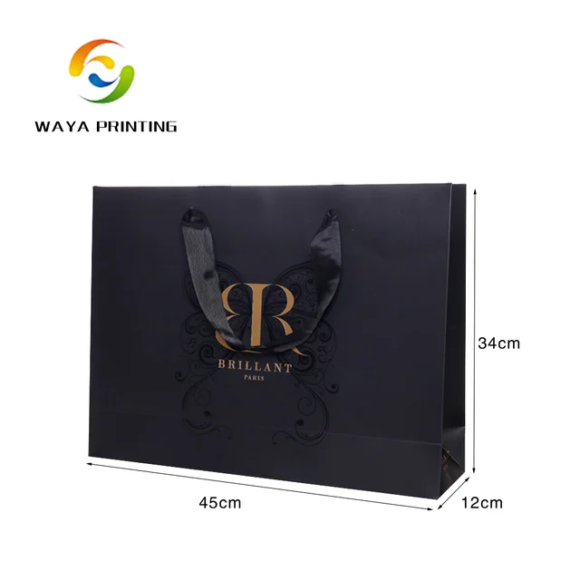 paper printing foldable black shopping euro gift bags with gros