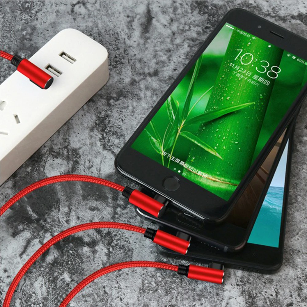 Wholesale 2.4A Fast Charger L Shape Type C Phone Charging 3 in 1 Micro USB Cable for iPhone Huawei Samsung - ANKUX.COM