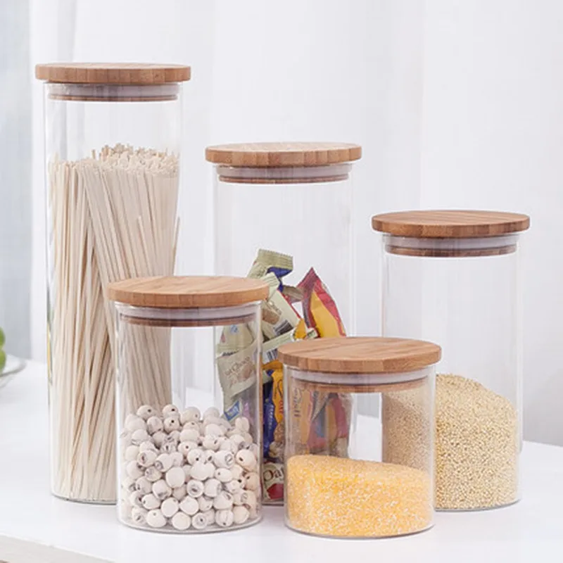 1L Bamboo Топ кофе канистру кухня герметичный боросиликатное стекло Jar контейнер для хранения