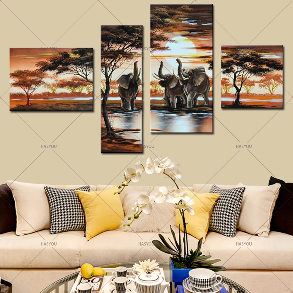 Elephant-Wall-Art-Oil-Painting-Pictures-African-Landscapes-Modern-Canvas-Painting-4-Panel-Wall-Decor-Pictures (4)