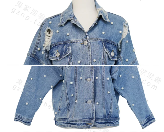 X86289B woman pearl denim jacket wholesale women clothing jeans jacket for Lady, As picture
X86289B woman pearl denim jacket wholesale women clothing jeans jacket for Lady, As picture