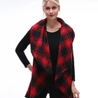 Cashmere Like Super soft Black Long Buffalo Plaid Blanket Scarf Poncho Vest Cardigan Cape Poncho Shawl Scarf