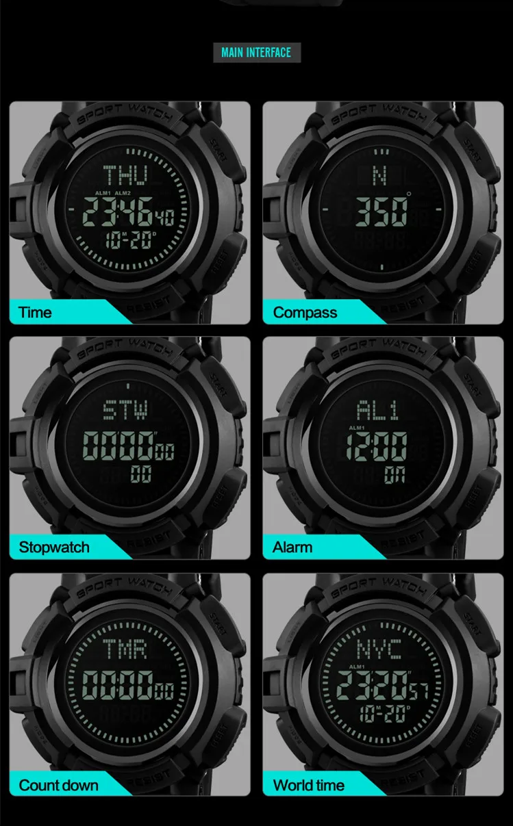 Skemi New Concept 5tam Waterproof Compass Watch Digital In Wristwatch For Men