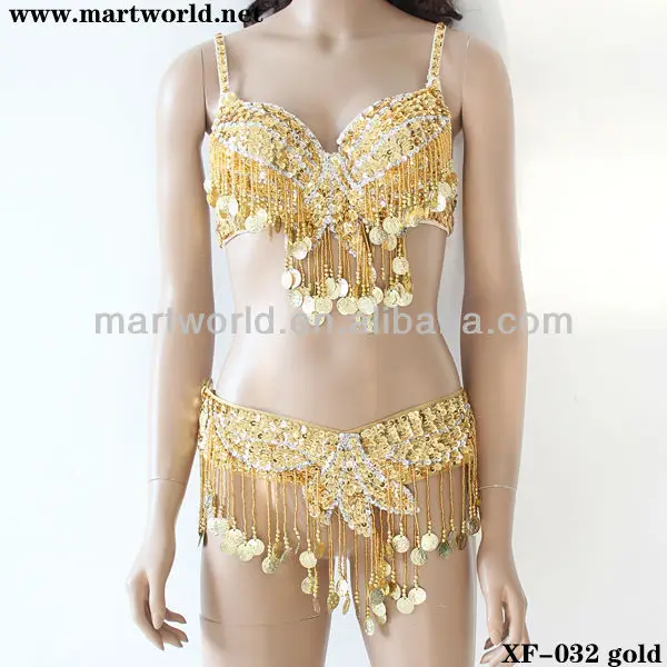 wholesale shinning gold sequin coin beaded bra and belt(XF-032)
