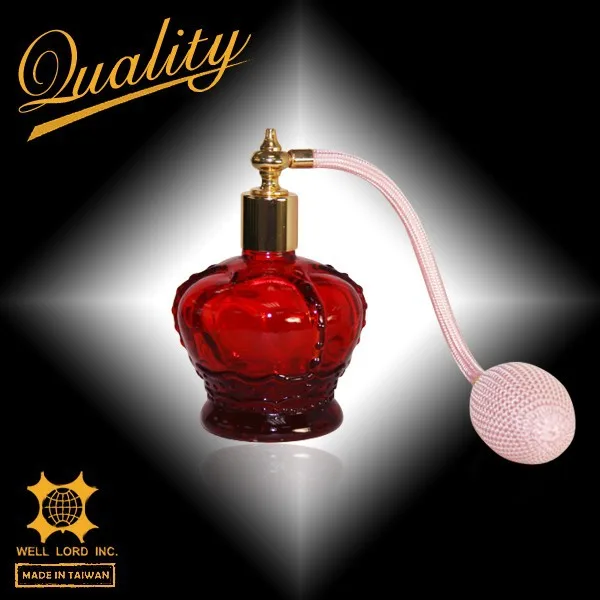 Queen crown shaped red hand made glass perfume bottle sprayer