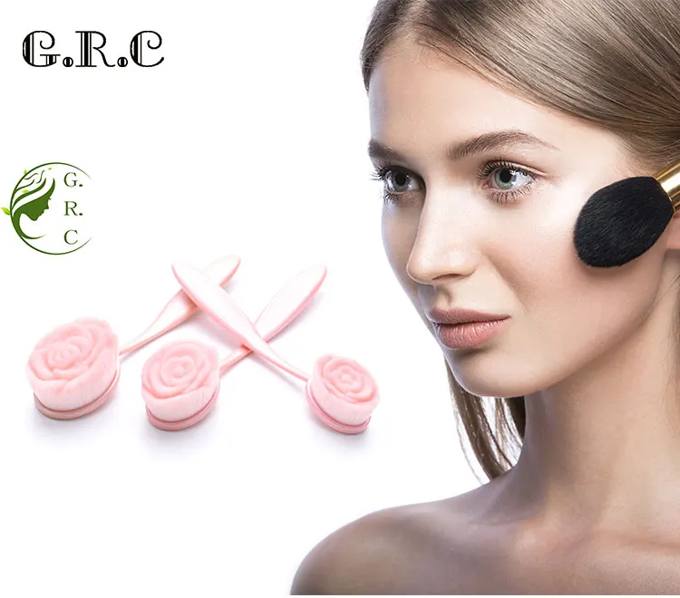 Pink Rose Flower Plastic Handle Face Cleansing brush